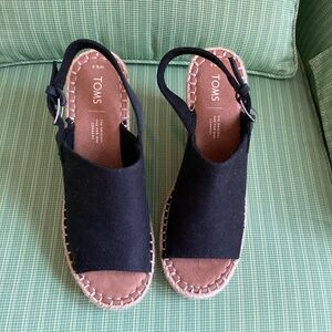 Black Toms Monica Wedge Sandal
